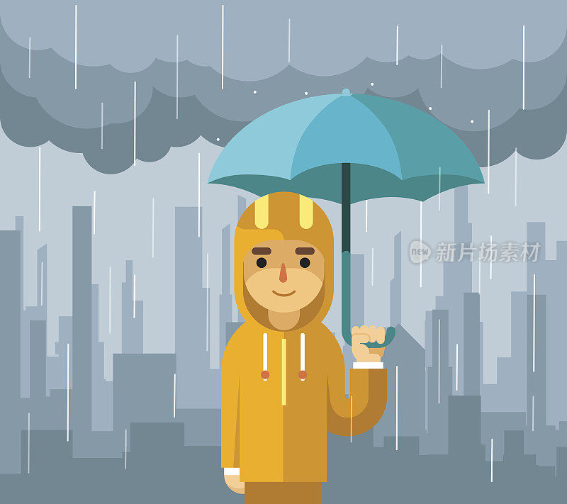 下着雨带着伞。人矢量图