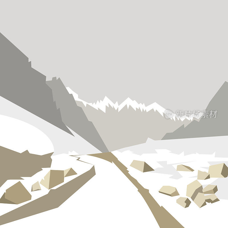 冬季山地景观背景，矢量插图