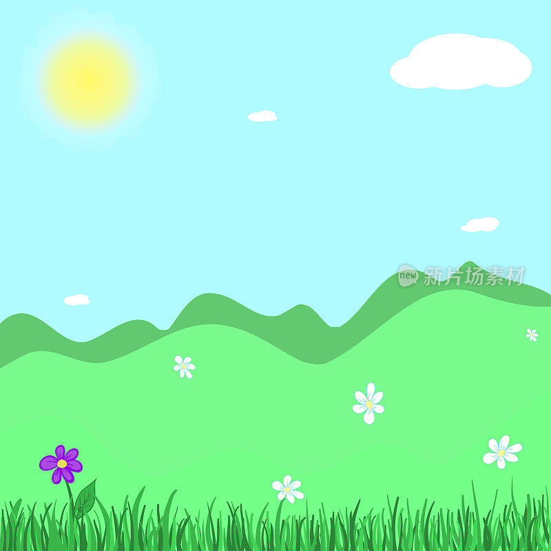 矢量动画绘制了一个春天的绿色景观，广场的背景。