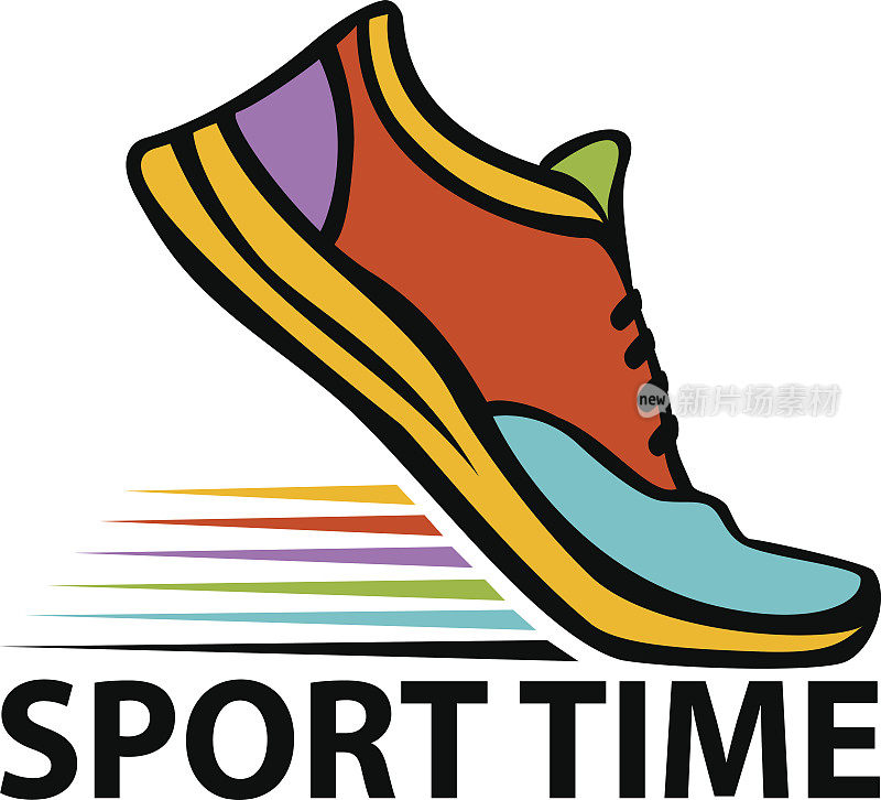 运动时间励志彩色横幅运动跑步健身运动鞋在起始位置
