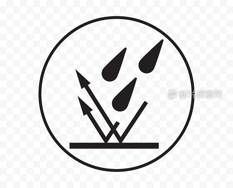 防水图标，防水防雨防液织物标志，矢量。防水滴漏和不透湿保护标志