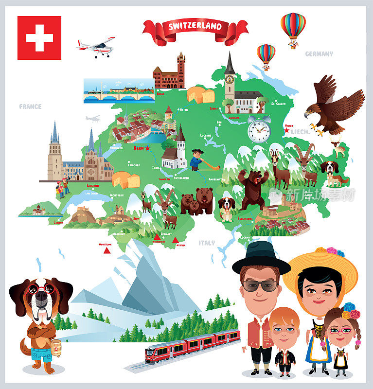 卡通瑞士国旗地图