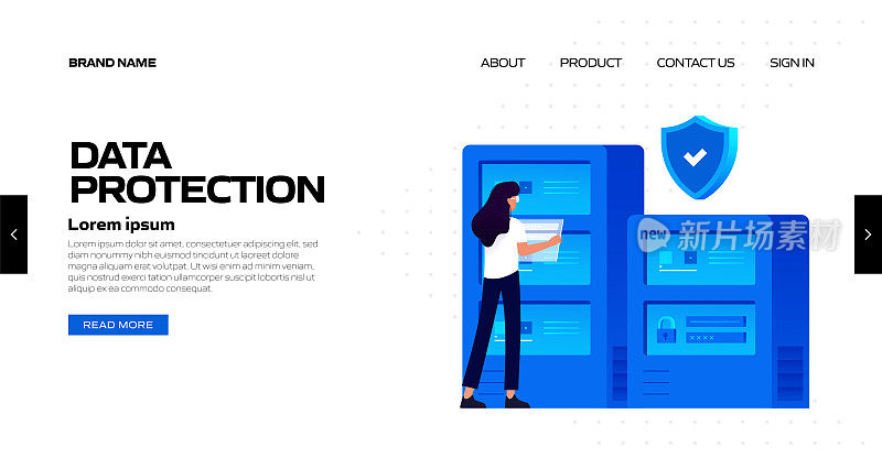 数据保护概念矢量插图登陆页面模板，网站横幅，广告和营销材料，在线广告，业务演示等。