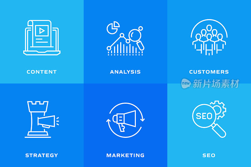 入站营销相关线路图标。矢量符号说明。