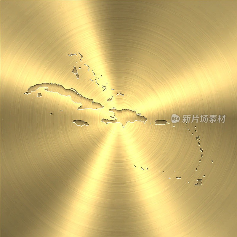 加勒比地图上的黄金背景-圆形拉丝金属纹理