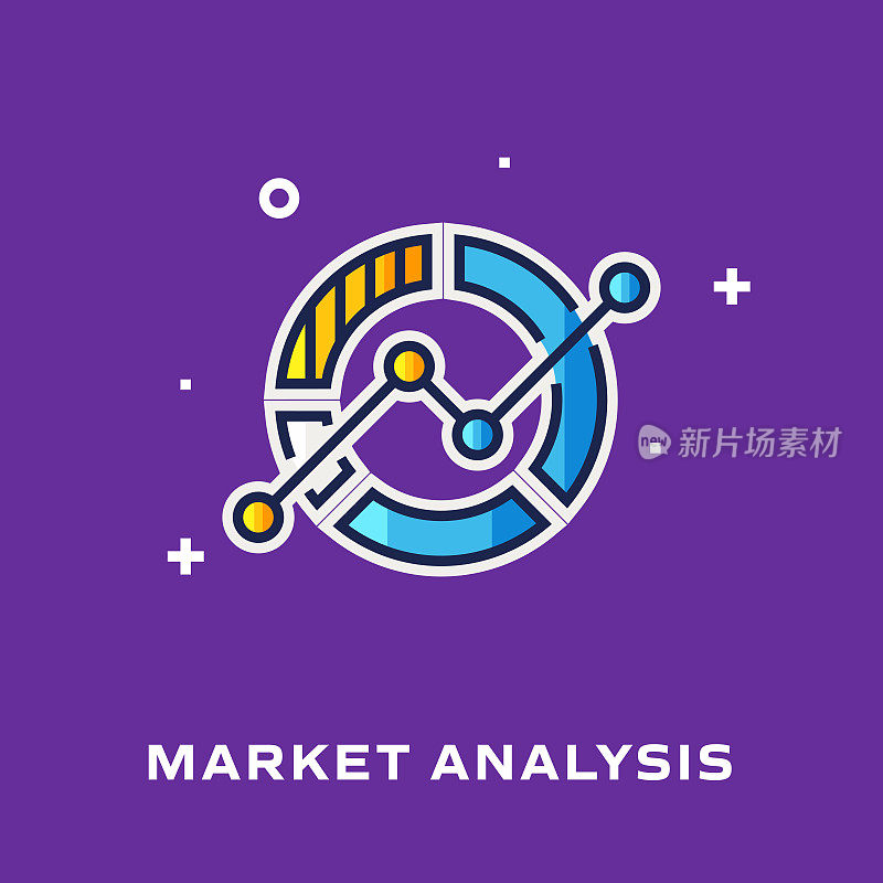 市场分析平线图标，轮廓矢量符号插图。