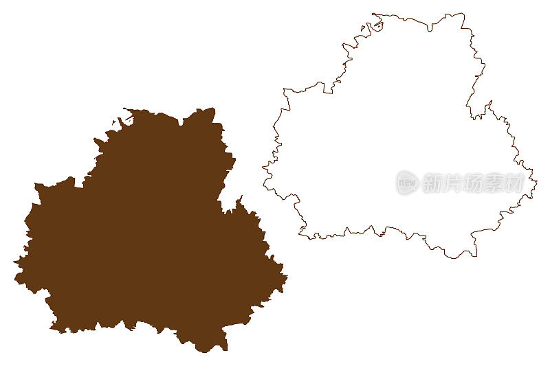包岑地区(德意志联邦共和国，斯瓦比亚农村地区，萨克森自由州)地图矢量插图，涂鸦草图包岑地图