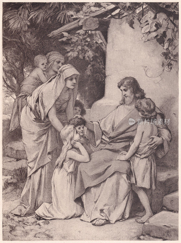 耶稣和孩子们，照片凹版，1886年出版
