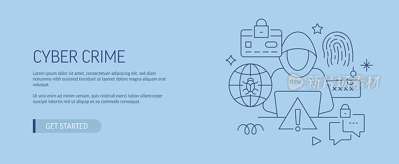 网络犯罪相关的网络横幅线风格。现代设计矢量插图的网页旗帜，网站标题等股票插图