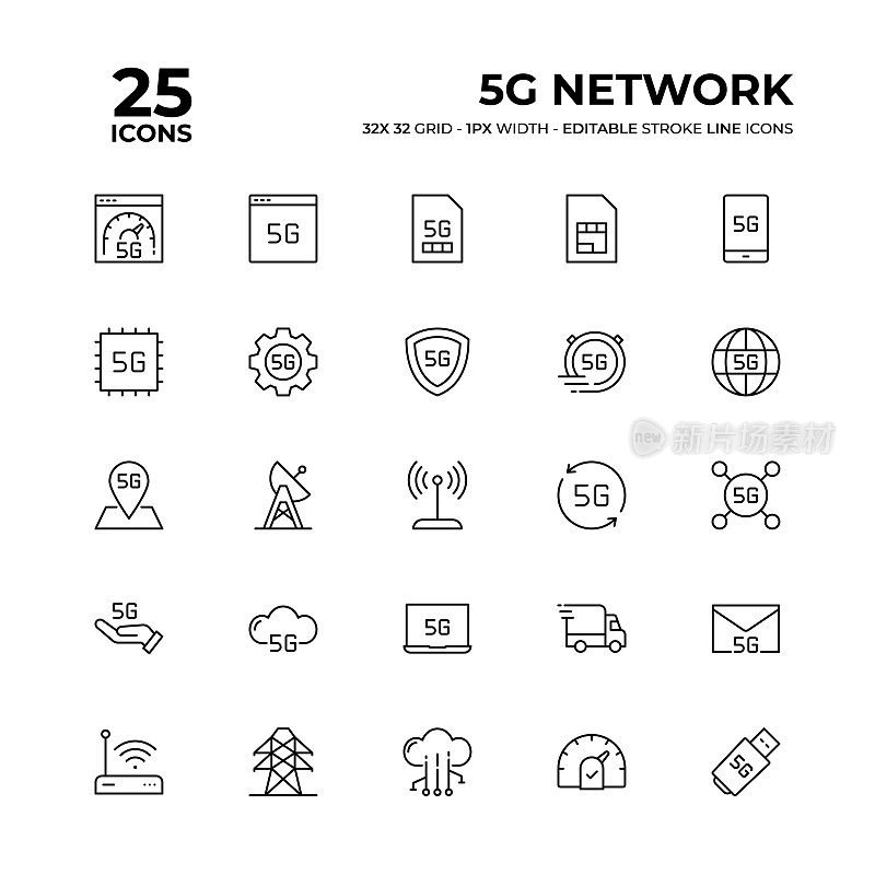 5G网络线路图标集