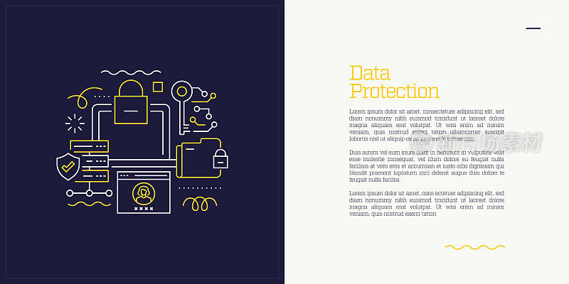 矢量集插图数据保护概念。线条艺术风格的网页，横幅，海报，印刷等背景设计。矢量插图。