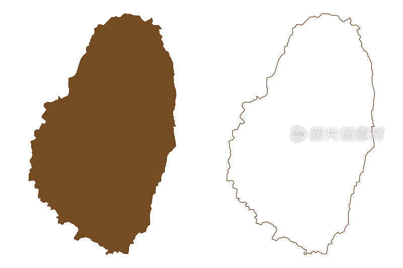 圣文森特岛(圣文森特和格林纳丁斯，中美洲，小安的列斯群岛)地图矢量插图，潦草草图雨如梅或海ouna地图