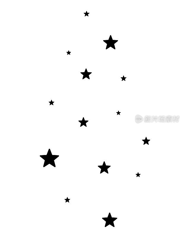 星星。轮廓。黑色的天体升起。银河系中的银河系。矢量插图。在一个孤立的背景上概述。