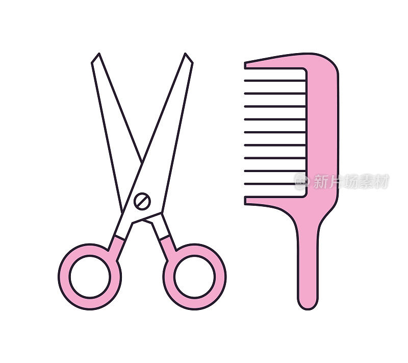 剪刀和粉色梳子