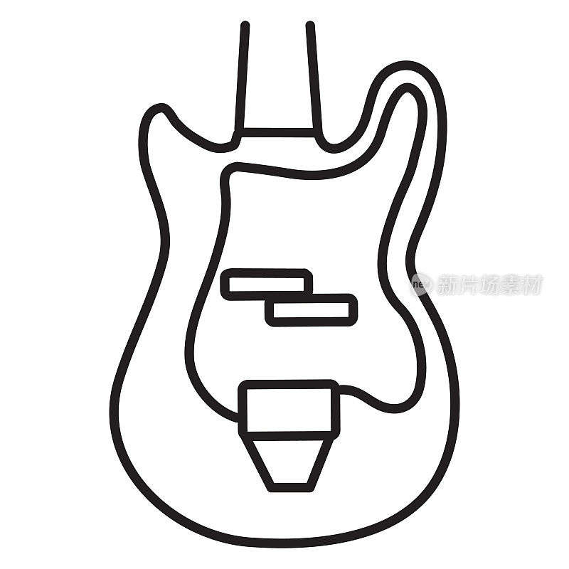 音乐商店乐器低音吉他细线图标上的白色背景-可编辑的笔划