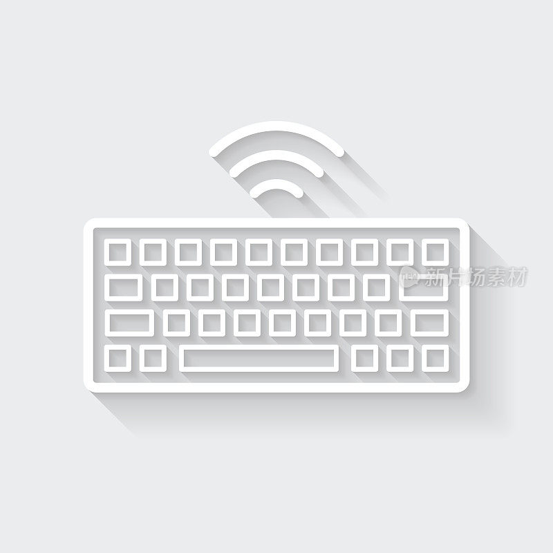 无线键盘。图标与空白背景上的长阴影-平面设计