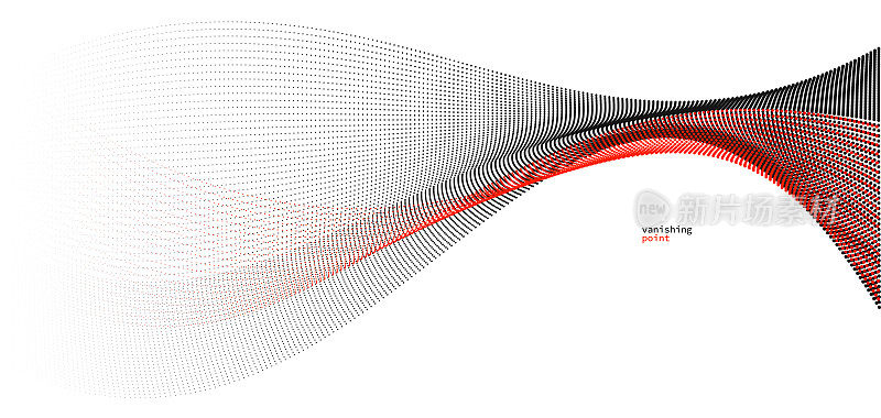 波的流动消失粒子矢量抽象背景，红色和黑色的曲线点在运动放松插图，烟雾般的图像。