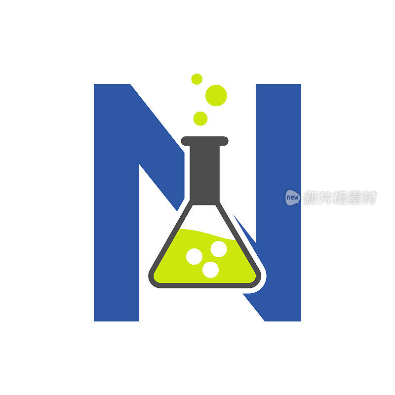字母N实验室标志概念科学，保健，医疗，实验室，化学和自然符号