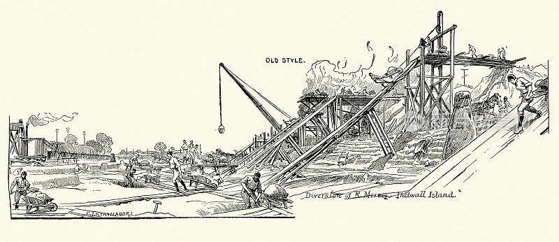 19世纪,1888年,维多利亚时代,曼彻斯特运河建造期间的水手挖掘