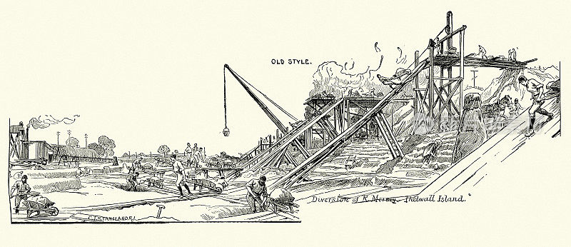 19世纪，1888年，维多利亚时代，曼彻斯特运河建造期间的水手挖掘