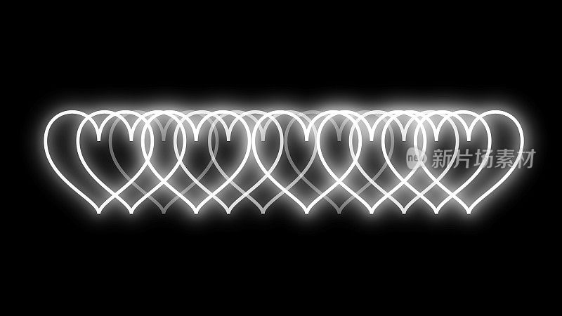 发光的霓虹灯彩色的心脏轨迹动画，心脏形状的轨迹动画。