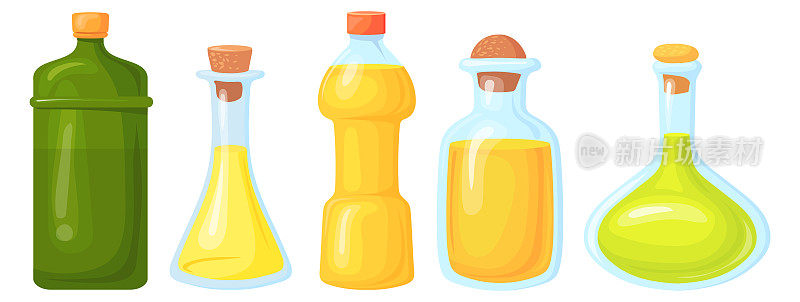 油瓶图标。不同的沙拉酱玻璃容器