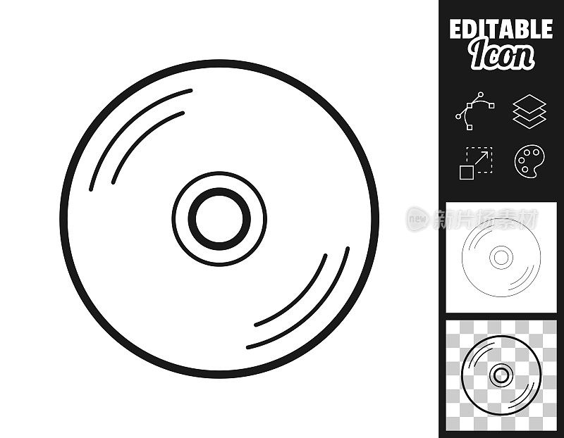 CD或DVD。图标设计。轻松地编辑