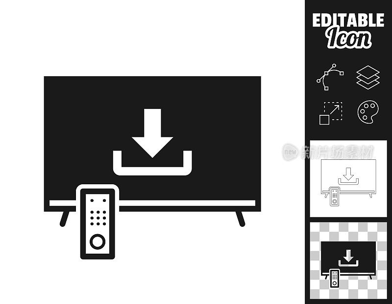 在电视上下载。图标设计。轻松地编辑