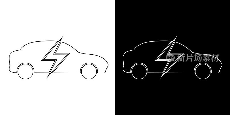电动汽车负责。图标设计。黑白背景