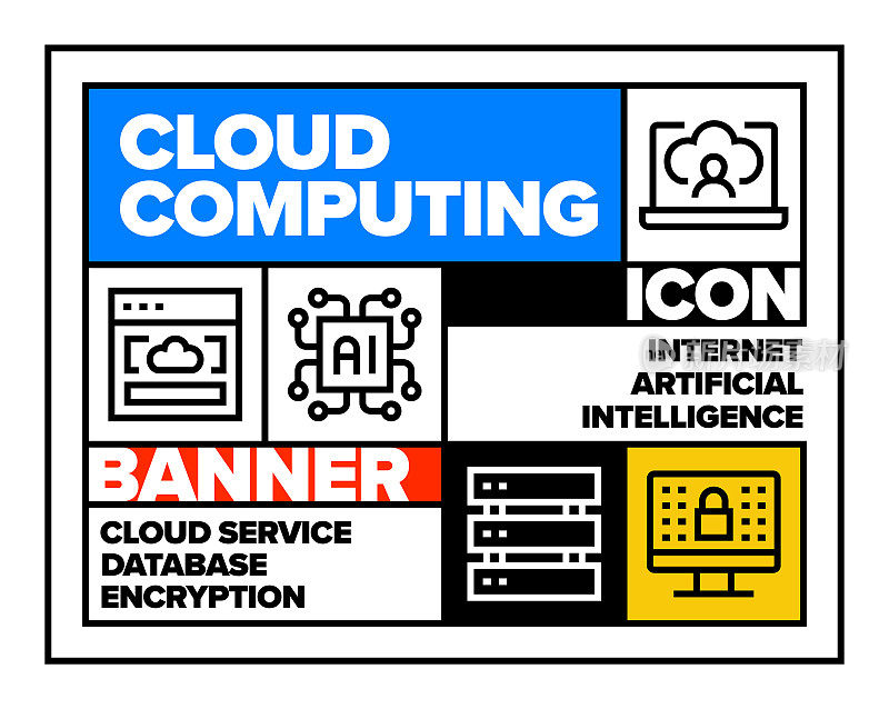 云计算线图标集和横幅设计