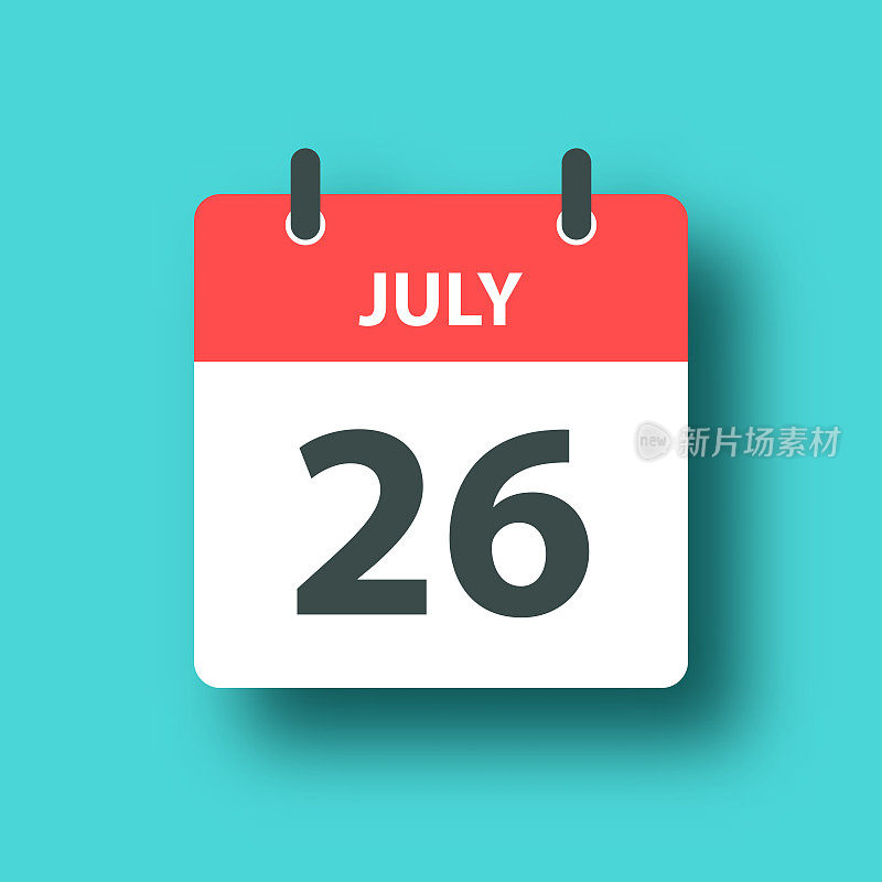 7月26日-每日日历图标蓝绿色背景与阴影