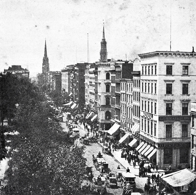 1865年，纽约，百老汇，从钱伯尔街拐角处向南