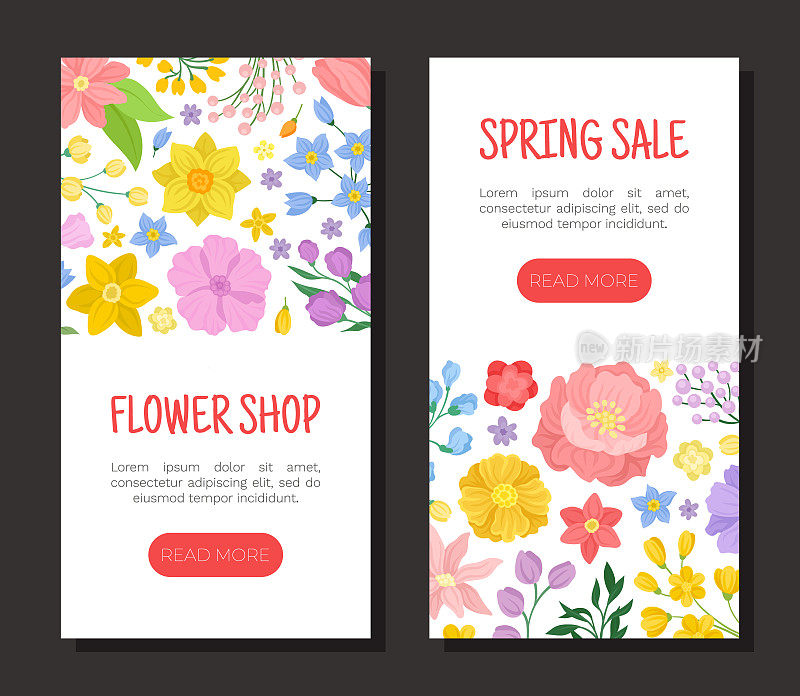 鲜花卡片设计与盛开的芬芳花园花矢量模板