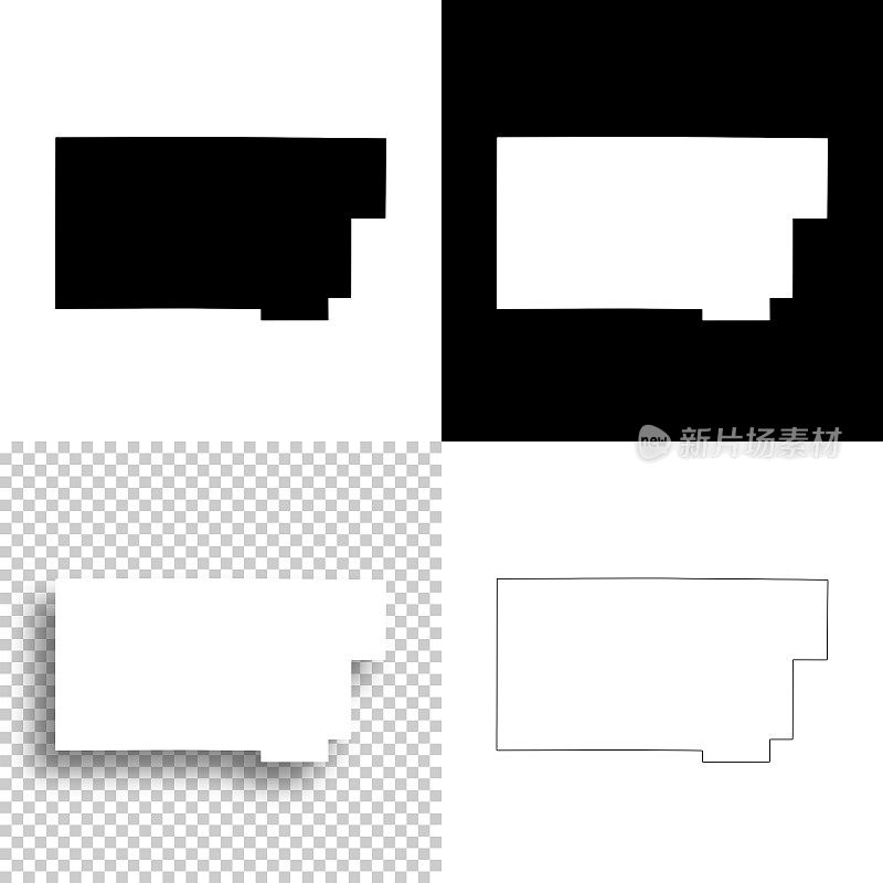 密西西比联合县。设计地图。空白，白色和黑色背景