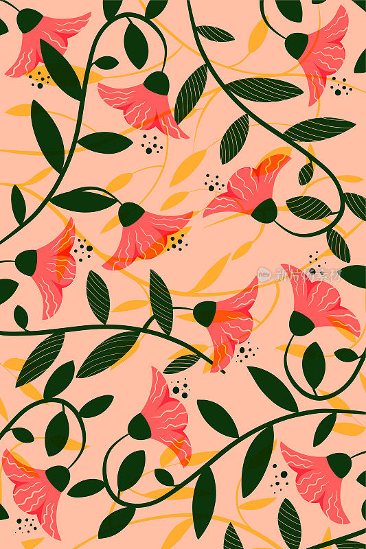 粉红色背景上的花朵插图-网页海报设计
