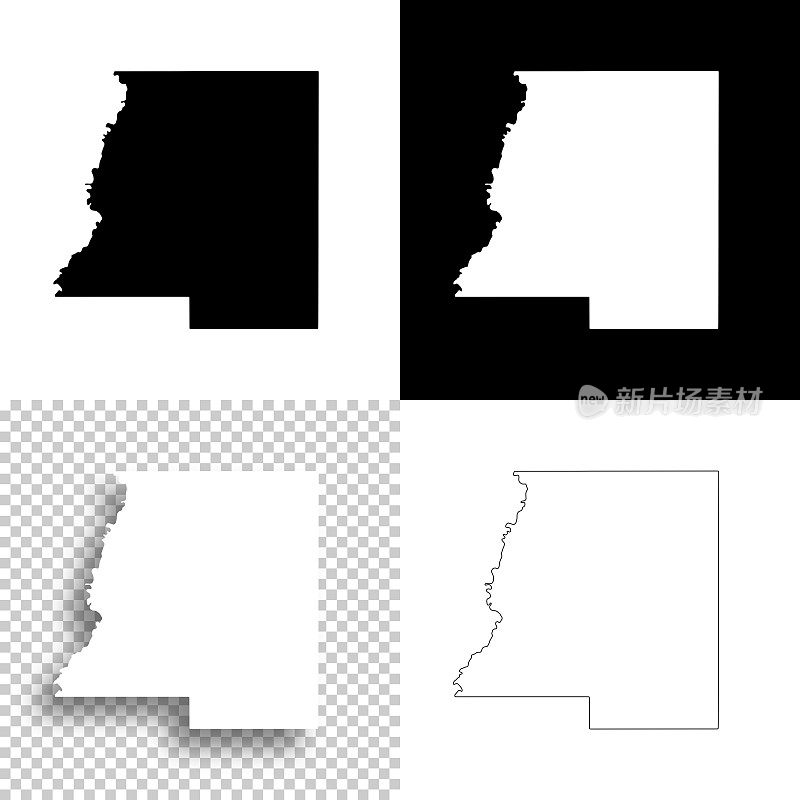 明尼苏达州勒苏厄县。设计地图。空白，白色和黑色背景
