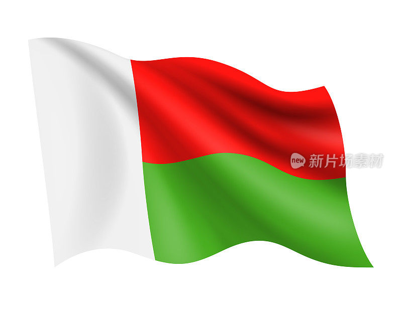 马达加斯加-矢量挥舞现实的旗帜。白色背景上孤立的马达加斯加旗