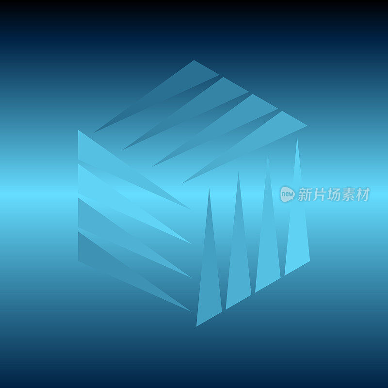 抽象冰立方体在蓝色梯度背景。