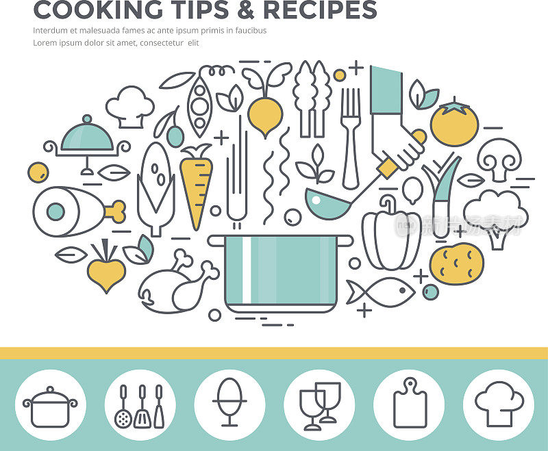 烹饪技巧和食谱概念插图。
