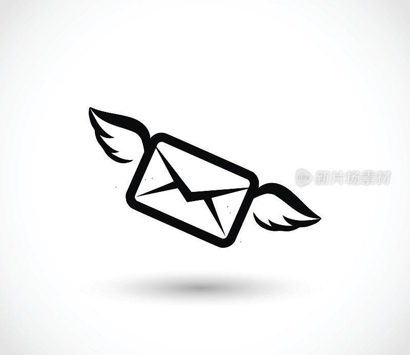 电子邮件-信封与翅膀图标矢量插图