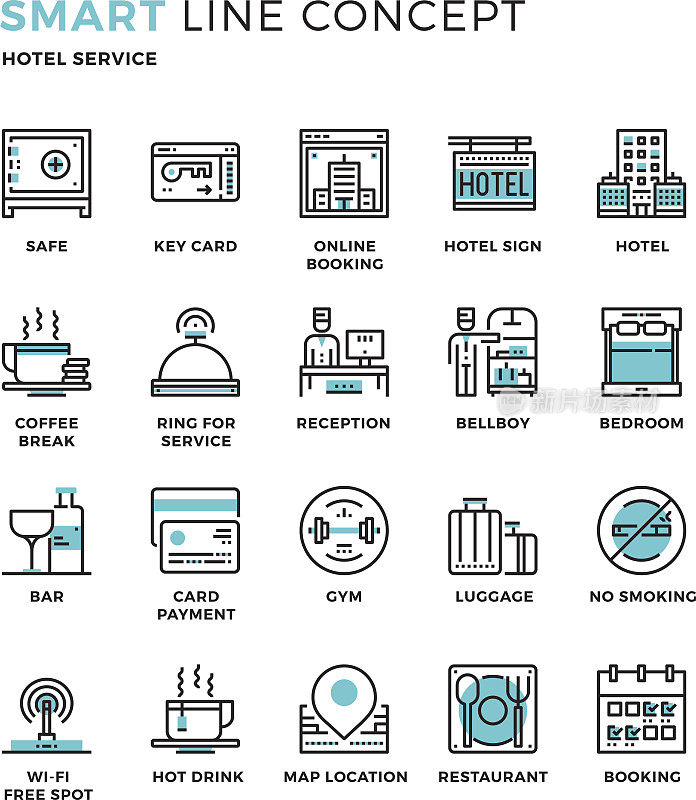 Smartline图标酒店服务概念