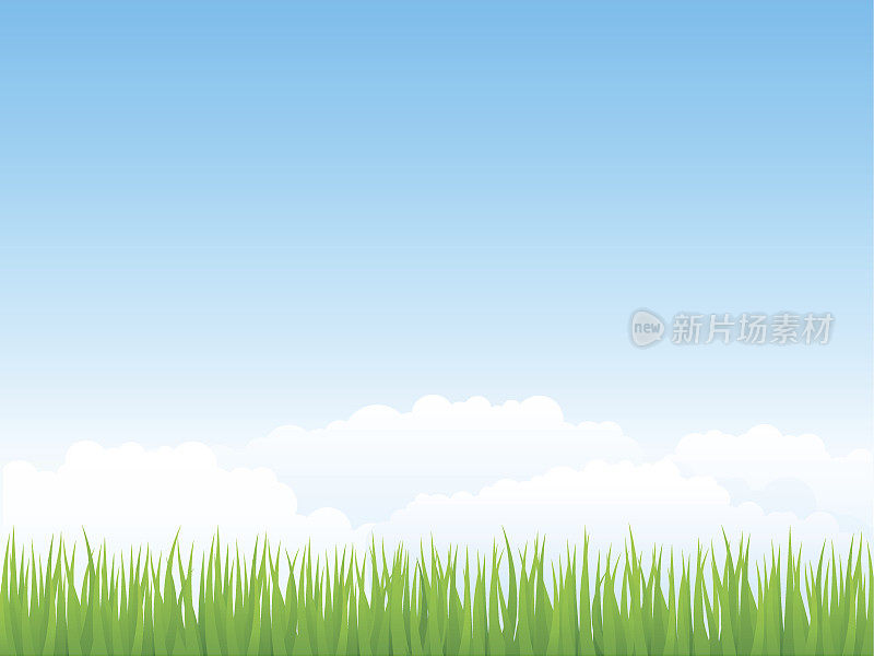 蓝天和草叶的卡通形象