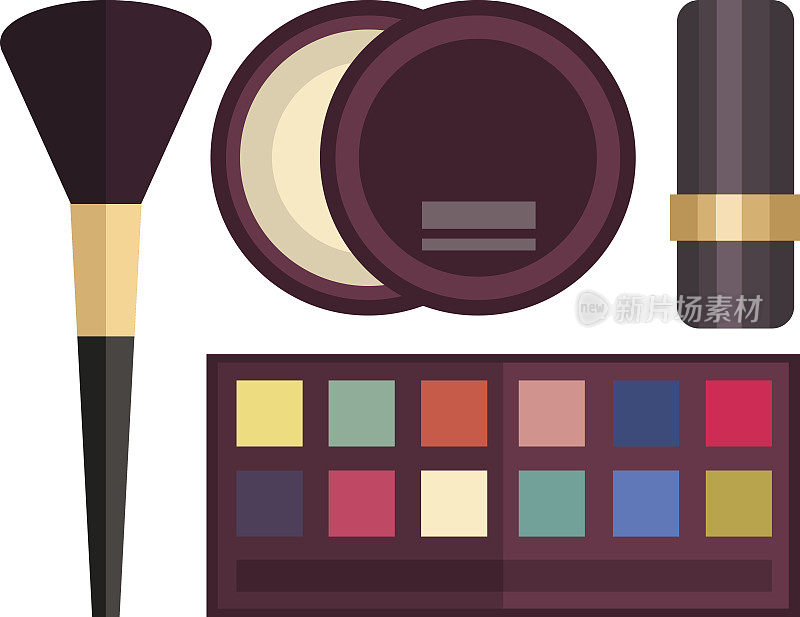 矢量组化妆笔刷和美容时尚化妆品图标。