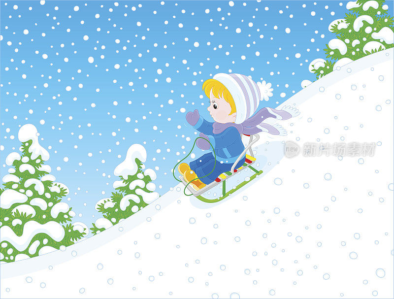 小孩乘雪橇