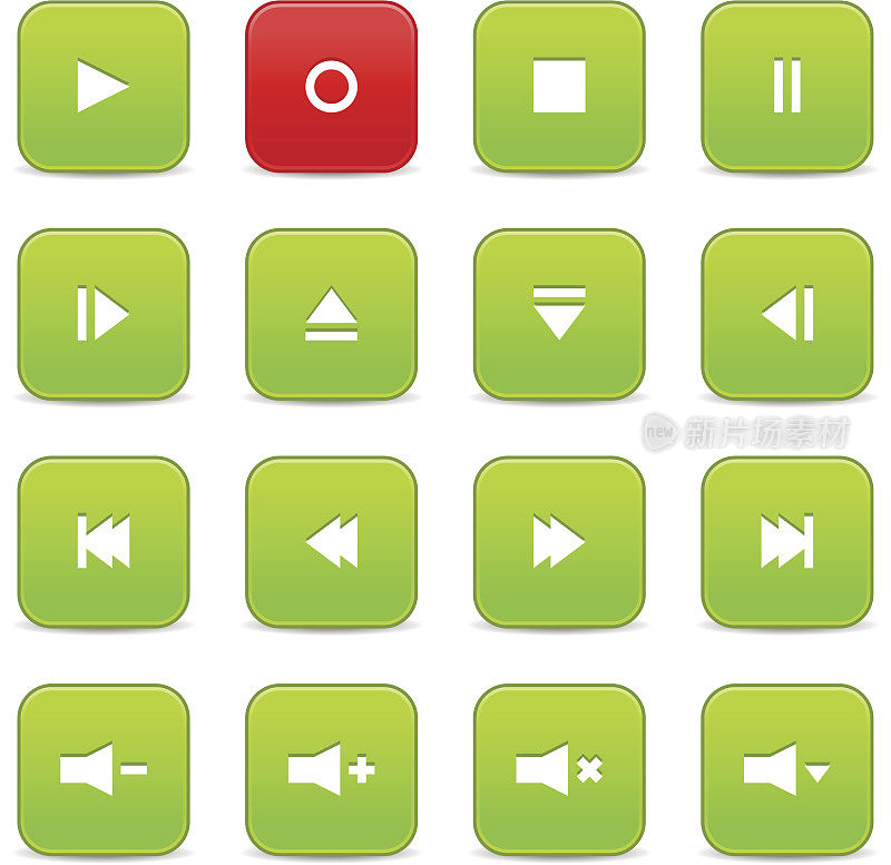 绿色红色媒体播放器音频视频图标方形按钮