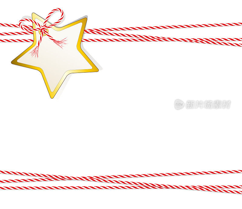 圣诞贺卡星，礼品标签与金色边和绳带，标签，价格标签，礼品标签，促销标签，