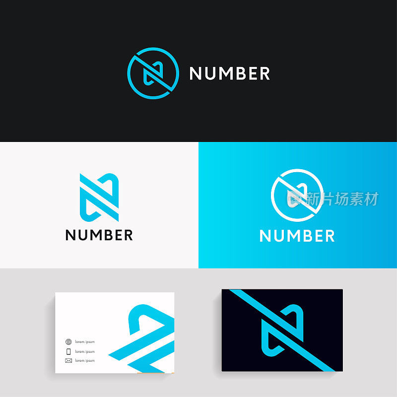线性N图标图标公司品牌标志矢量设计与名片。