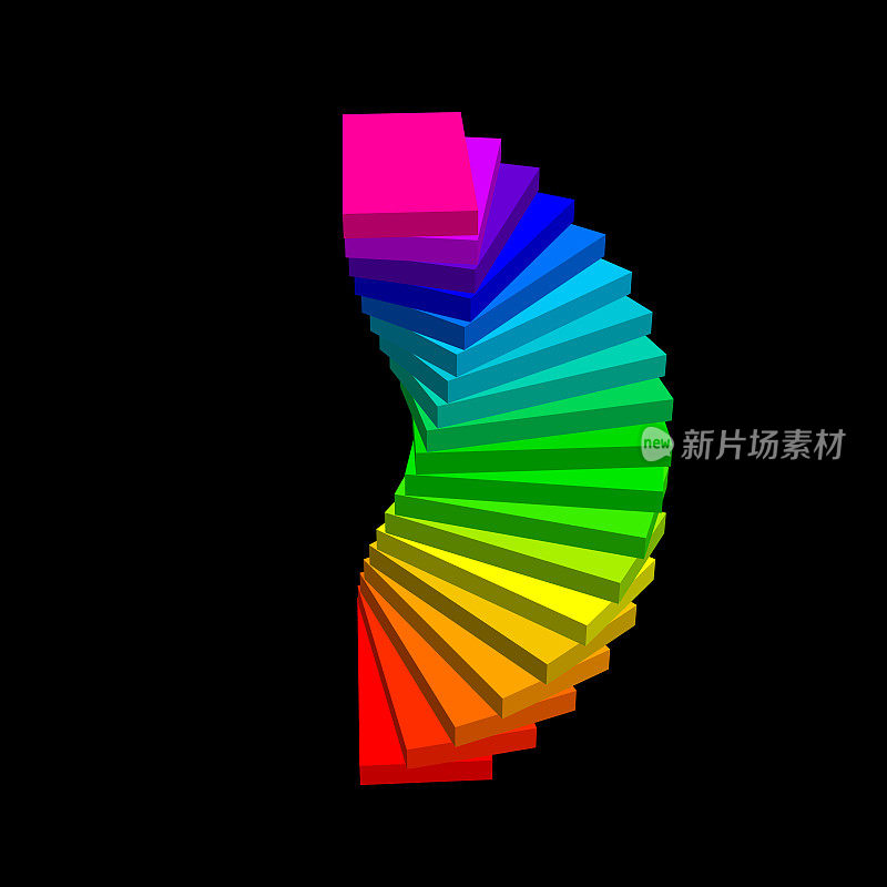 螺旋楼梯。孤立在黑色背景上。3d矢量彩色插图。