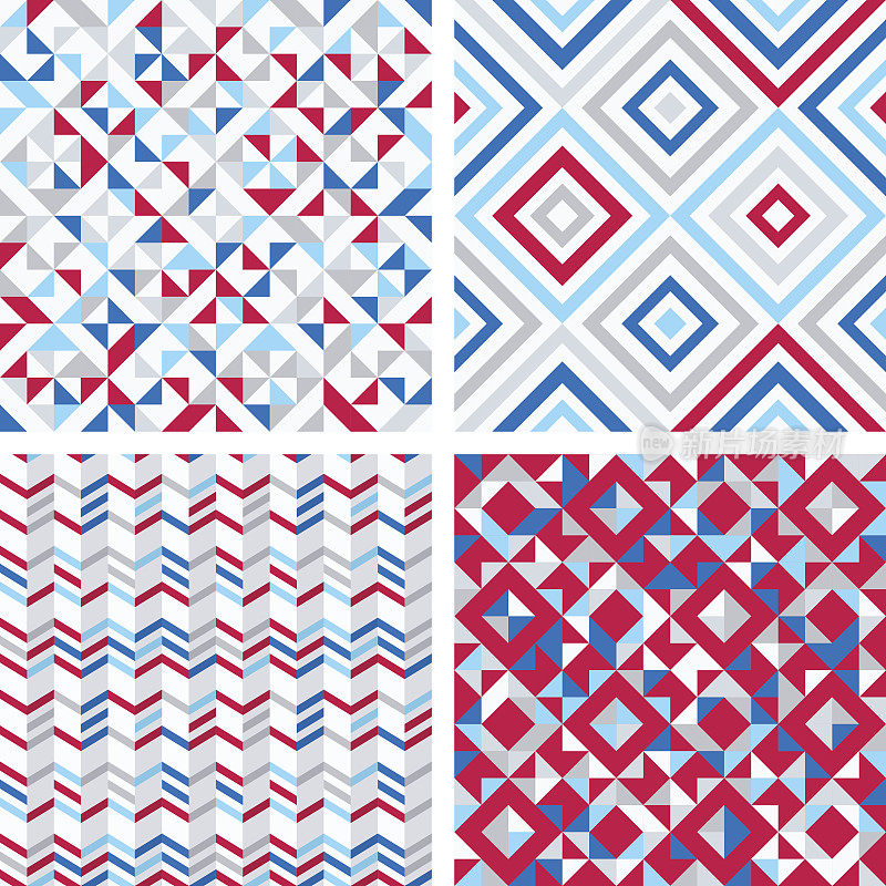 四套抽象的几何背景在红，蓝，白颜色。