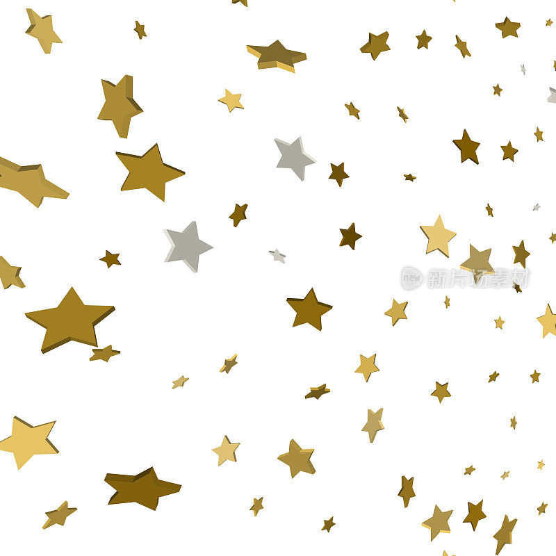 金星彩纸雨节日背景。矢量金纸箔星星落下孤立的透明背景。